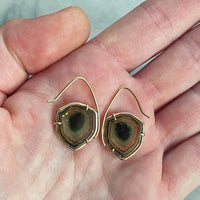 Striated Green Tourmaline Slice Earrings
